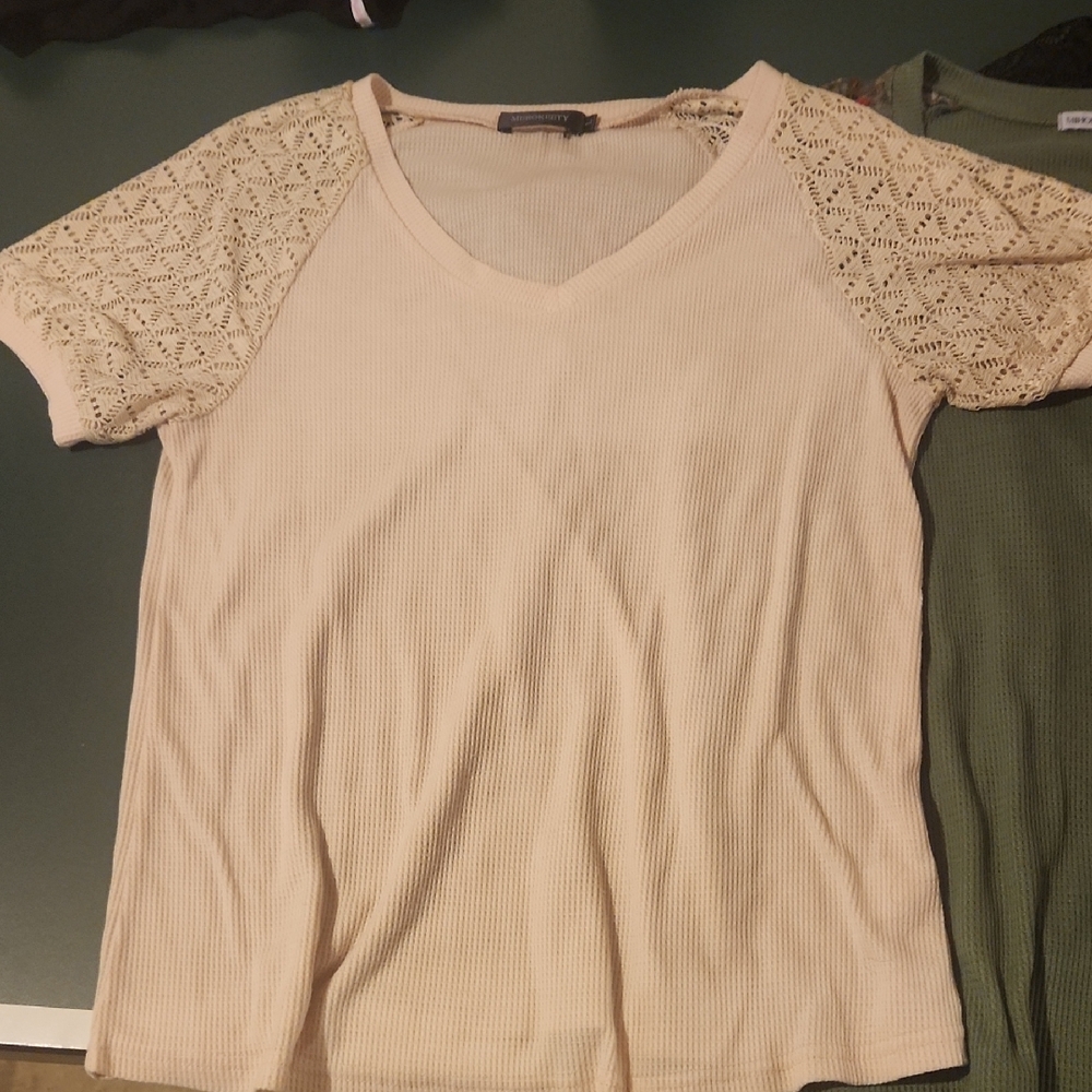 Women's Beige Lace Sleeve Top